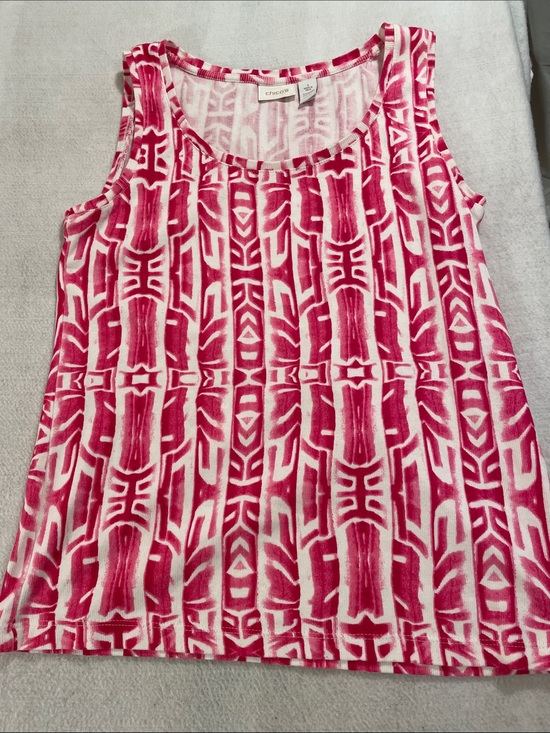 Chico's Tops - Chico's Hot Pink and White Geometric Tank